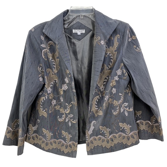 Grace Chuang Jackets & Blazers - Grace Chuang New York Jacket Blazer Size L Vintage Silk Blend Gray Floral